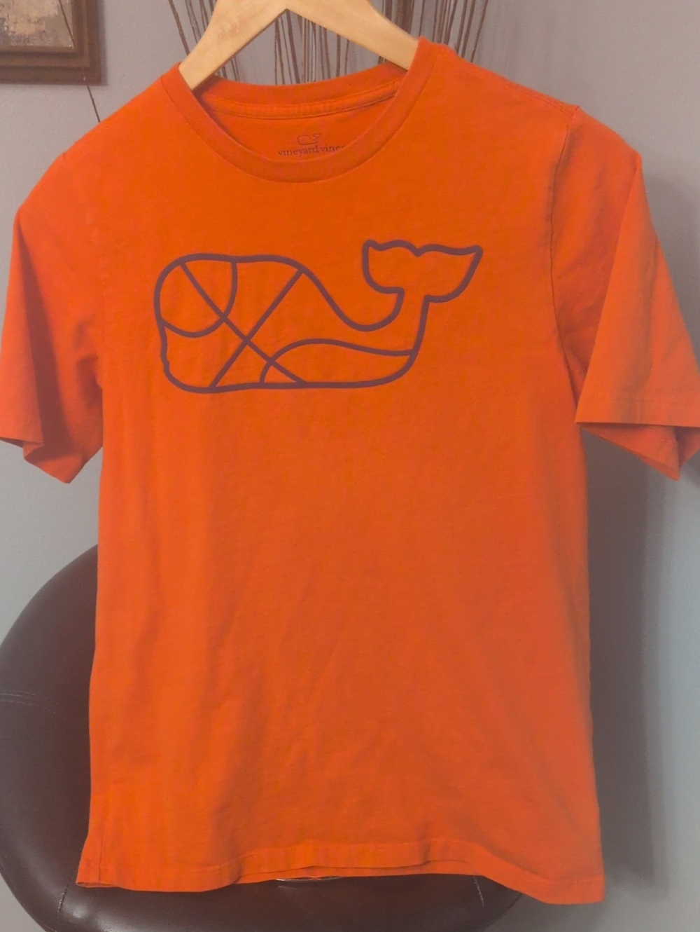 Vineyard Vines Orange Tee with Basketball Navy Whale Print